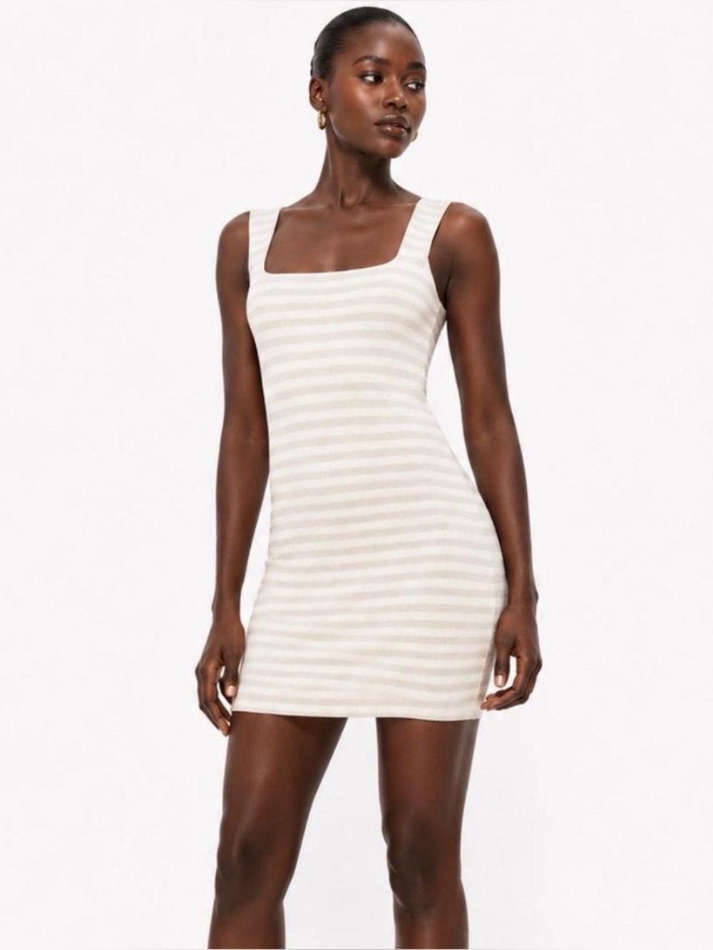 Zara Beige and White Striped Knit Tank Dress